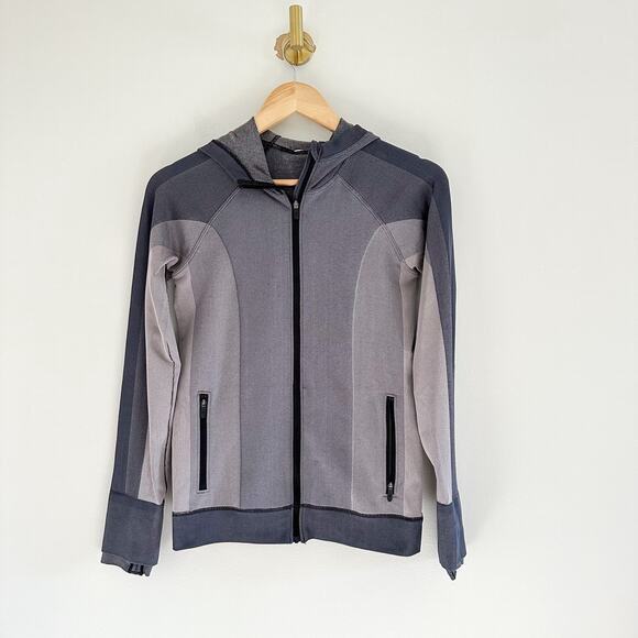 Lululemon Ebb To Train Abstract Zip Up Hooded Jacket Gray/Cream 6 - Picture 3 of 11